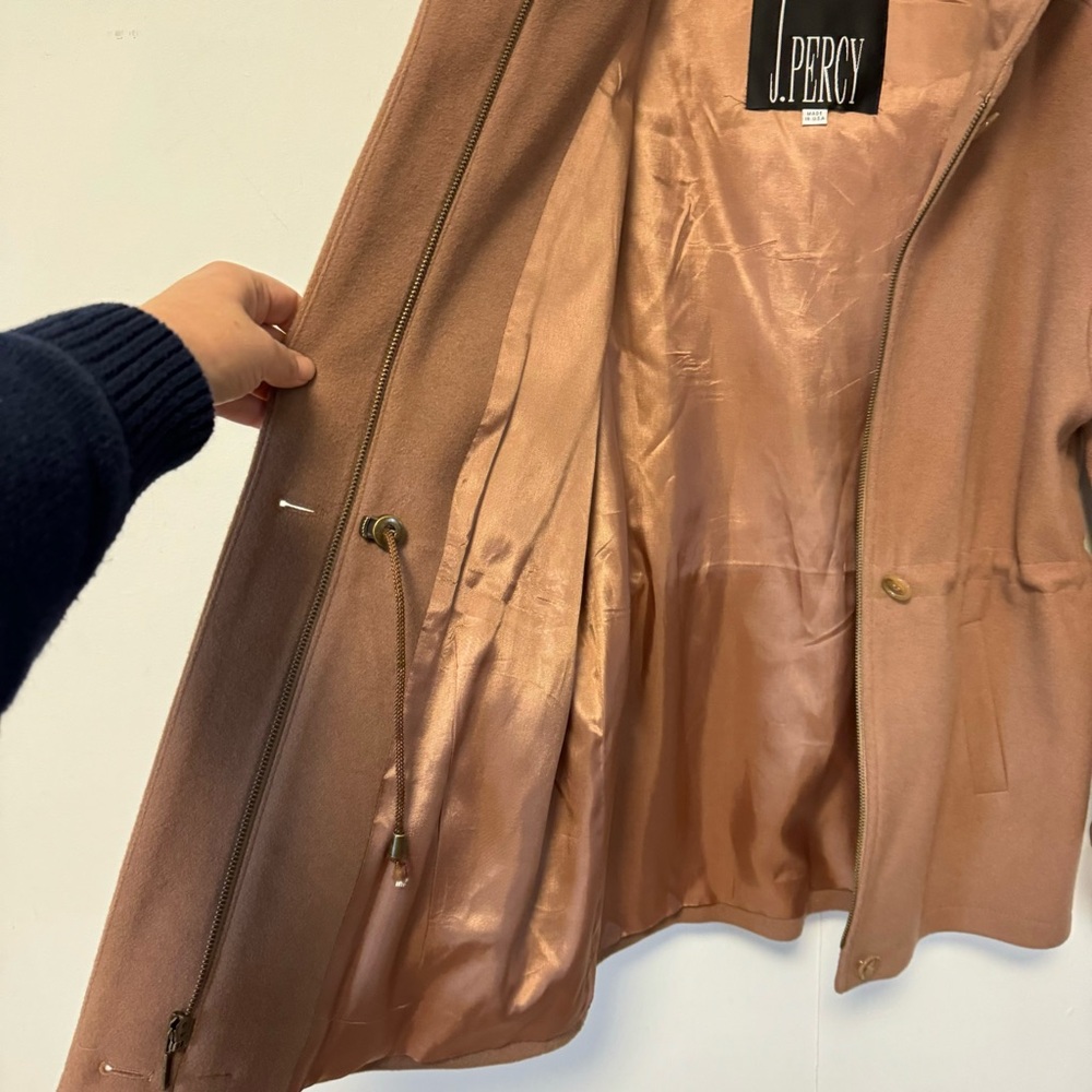 J Percy Merino Wool Coat Camel Midi Jacket Old Money Womens Medium / Large - Picture 5 of 11